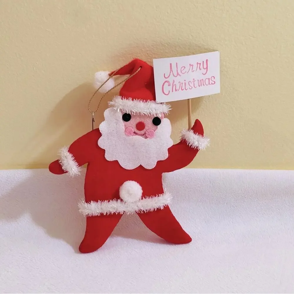 MCM Retro Handmade Santa MERRY CHRISTMAS Sign Ornament Holiday Decor Kitsch
